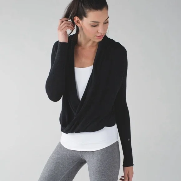 lululemon Iconic Wrap Sweater Heather Black Sz 4 - Picture 1 of 10